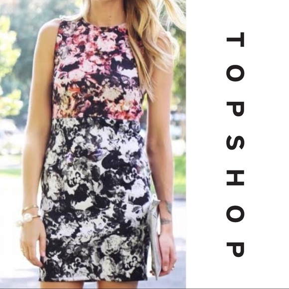 TOPSHOP Floral Color Block Bodycon Dress - Picture 2 of 10